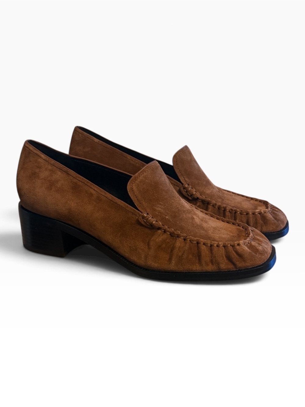 Vince Larose Suede Heeled Loafers Elm Wood Brown Women’s Size 10 NIB